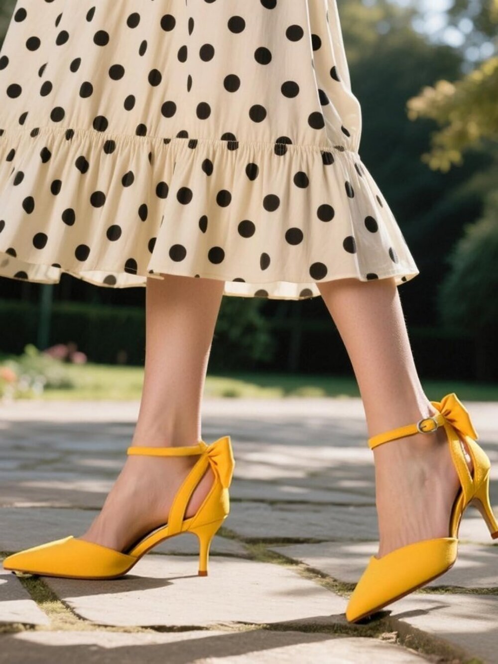 Women's Yellow Pumps Kitten Bow Heels Closed Pointed Toe Sandals Ankle Strap